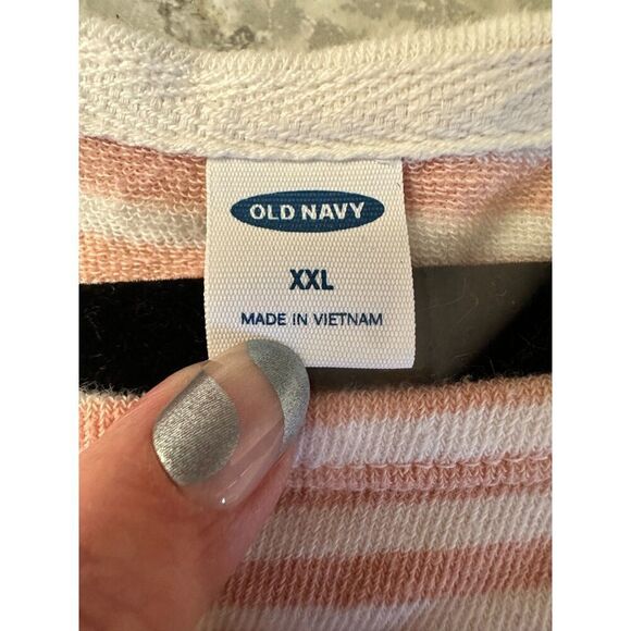 Old Navy Light Pink White Striped Terry Cloth Sweatshirt Size XXL - Picture 3 of 5